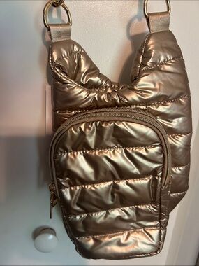 Metallic Gold Quilted Crossbody Sling Bag - Women's Shoulder Padded Bag